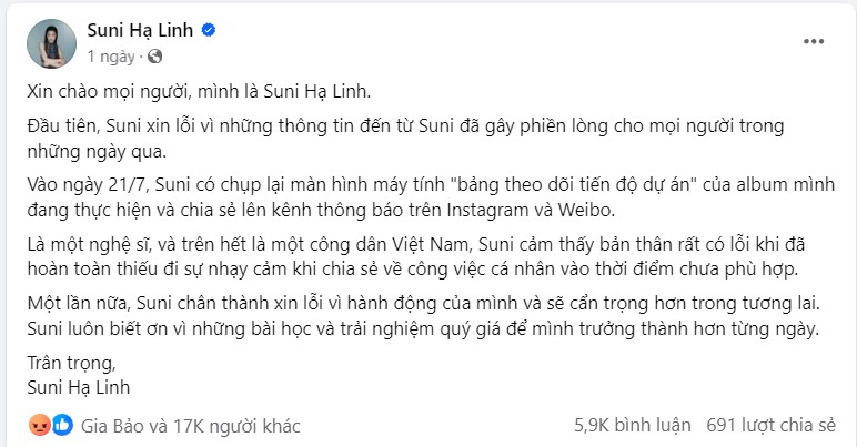 Phản Ứng Của Suni Hạ Linh Khi Lên Tiếng Giải Thích